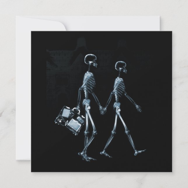 Couple Traveling X-Ray Vision Skeletons - Blue Invitation (Front)