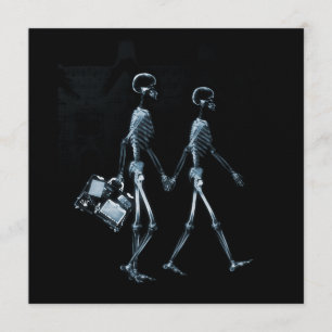 Couple Traveling X-Ray Vision Skeletons - Blue Invitation