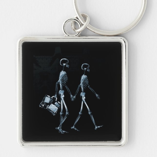Couple Traveling X-Ray Vision Skeletons - Blue Keychain (Front)