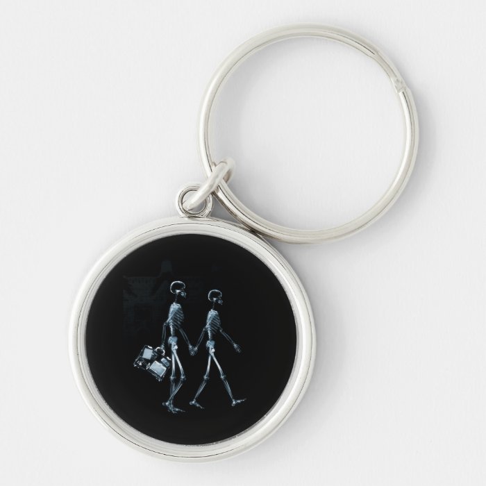 Couple Traveling X Ray Vision Skeletons   Blue Keychain