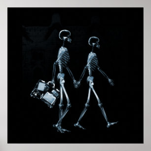 Couple Traveling X-Ray Vision Skeletons - Blue Poster