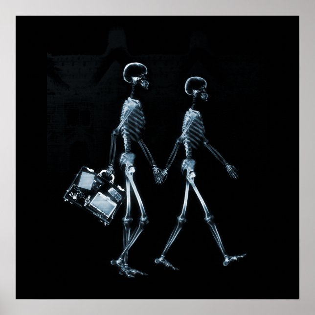Couple Traveling X-Ray Vision Skeletons - Blue Poster (Front)