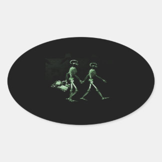Couple Traveling X-Ray Vision Skeletons - Green Oval Sticker
