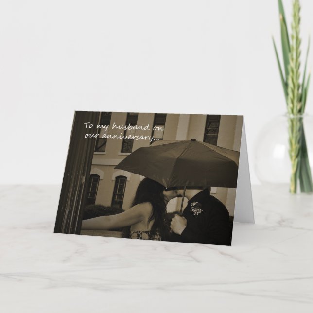 Couple Under an Umbrella Husband Anniversary Card (Front)