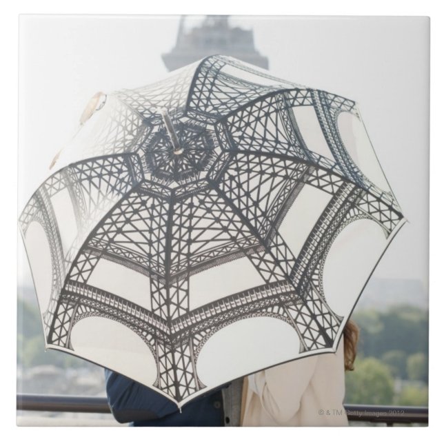 Couple under an umbrella with the Eiffel Tower Tile (Front)