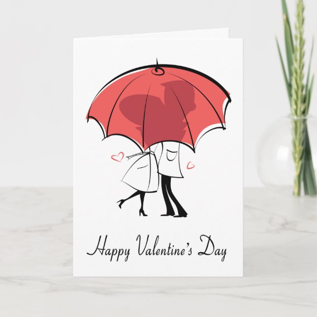 Couple Under Red Umbrella for Valentine’s Day Card (Front)