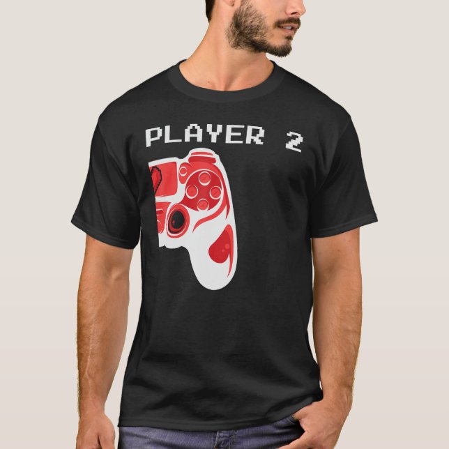 Couple Valentine Gamer Player Two 2 Game Controlle T-Shirt (Front)
