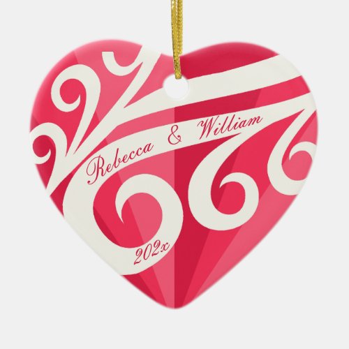 Couple Valentines Day Red Heart Ceramic Ornament