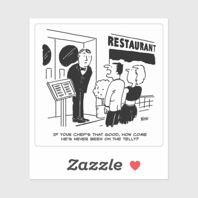 Couple Visiting Restaurant ask about Chef. Funny Sticker (Sheet)