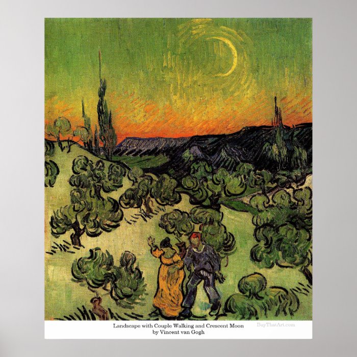 Couple Walking and Crescent Moon by van Gogh Posters