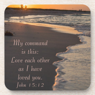 Couple Walking Beach At Sunrise John 15 12 Beverage Coaster