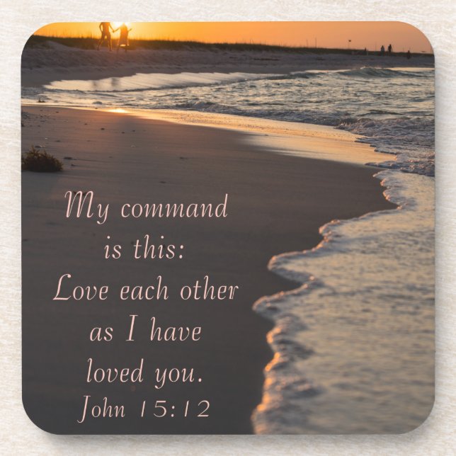 Couple Walking Beach At Sunrise John 15 12 Beverage Coaster (Front)