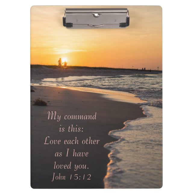 Couple Walking Beach At Sunrise John 15 12 Clipboard (Front)
