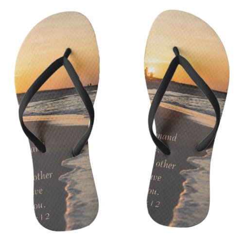 Couple Walking Beach At Sunrise John 15 12 Flip Flops