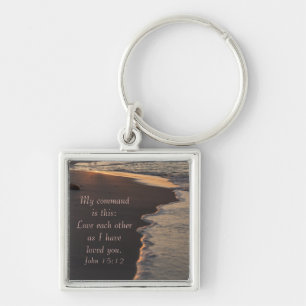 Couple Walking Beach At Sunrise John 15 12 Keychain