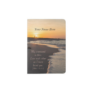 Couple Walking Beach At Sunrise John 15 12 Passport Holder