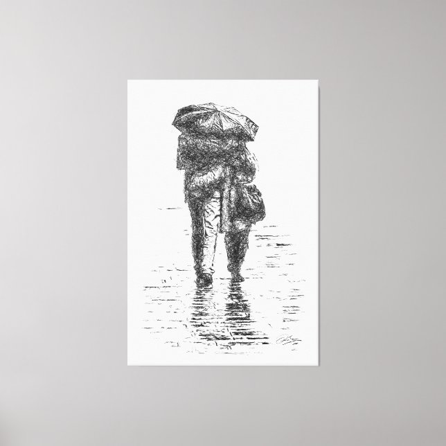 Couple walking in the rain canvas print (Front)