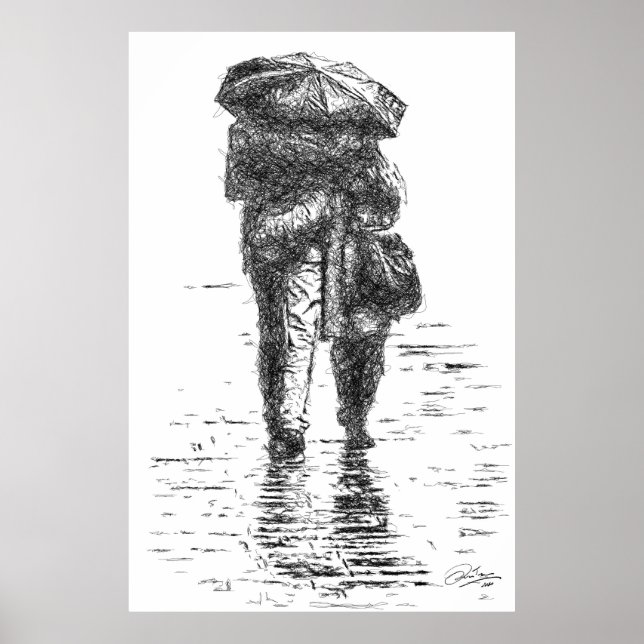 Couple walking in the rain poster (Front)