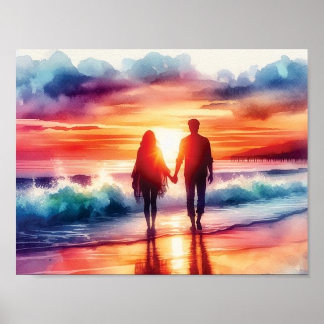 Couple Walking On Beach  Poster (Front)