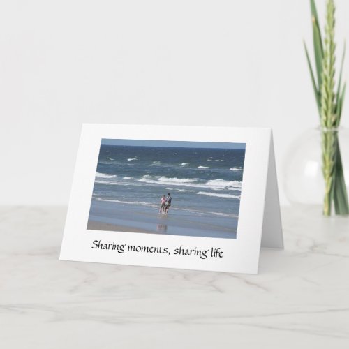 Couple Walks Ocean Beach Card