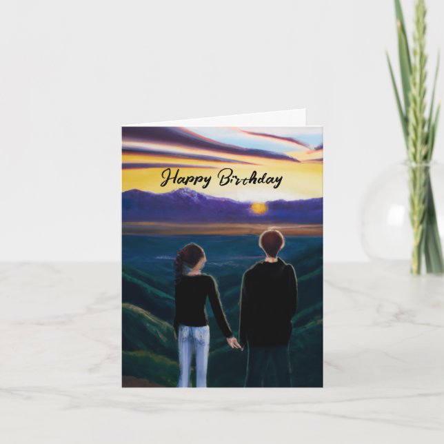 Couple Watching A Sunset Birthday Celebration Card (Front)