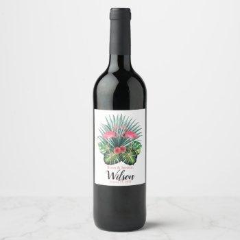 Couple Watercolor Flamingo Wine Sparkling Wine Lab Wine Label by seasidepapercompany at Zazzle