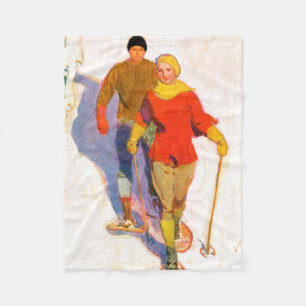 Couple Wearing Snowshoes by McClelland Barclay Fleece Blanket