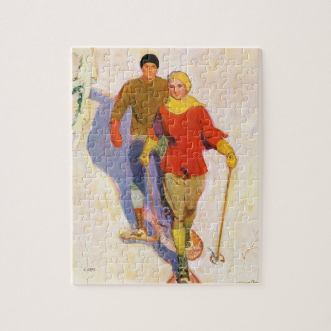 Couple Wearing Snowshoes by McClelland Barclay Jigsaw Puzzle (Vertical)