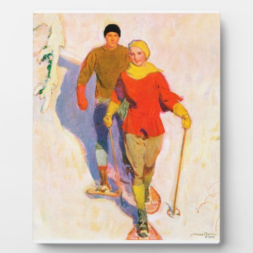 Couple Wearing Snowshoes by McClelland Barclay Plaque | Zazzle