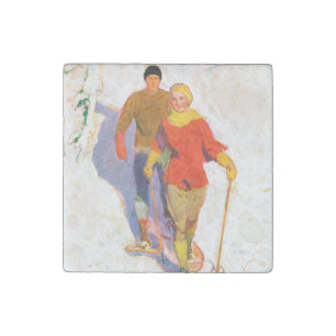 Couple Wearing Snowshoes by McClelland Barclay Stone Magnet