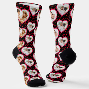 Couple Wedding Anniversary 3 Photo Heart Pattern Socks