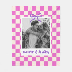 Couple Wedding Anniversary Custom Photo Checkered Fleece Blanket