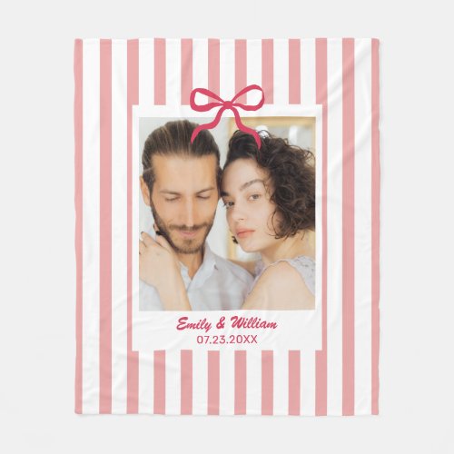 Couple Wedding Anniversary Custom Photo Stripe Fleece Blanket