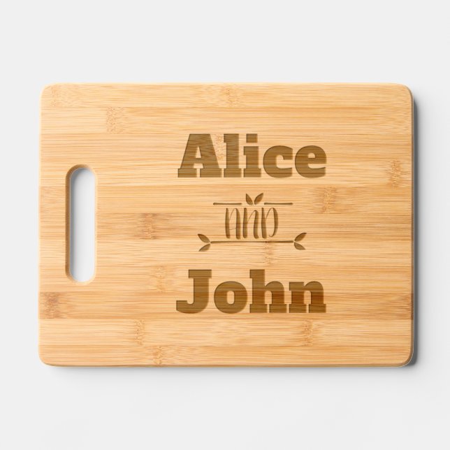 Couple Wedding Custom Names Pot Holders Engraved Cutting Board (Front)