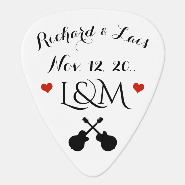 couple wedding date / his & her /  personalized guitar pick (Front)