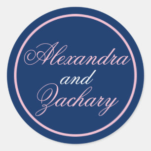 Couple Wedding Favor/Welcome Bag Sticker-Navy/Pink Classic Round Sticker