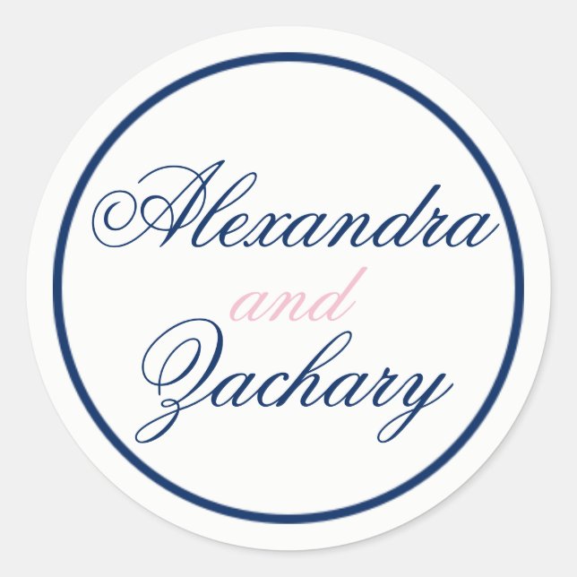 Couple Wedding Favor/Welcome Bag Sticker-Navy/Pink Classic Round Sticker (Front)