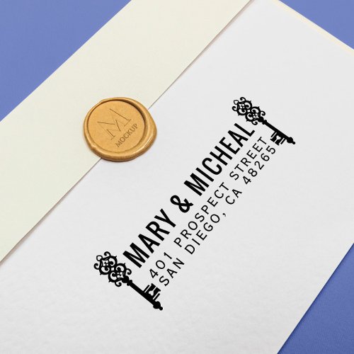 Couple Wedding Key New Home Elegant Minimalist Rubber Stamp
