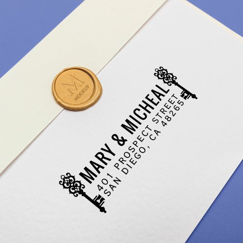 Couple Wedding Key New Home Elegant Minimalist Self_inking Stamp