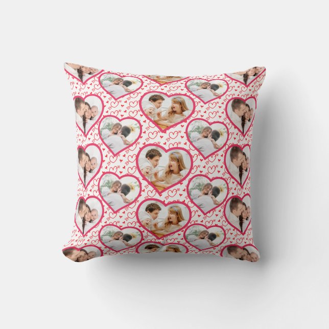 Couple Wedding Love 3 Photo Heart Pattern Throw Pillow (Front)