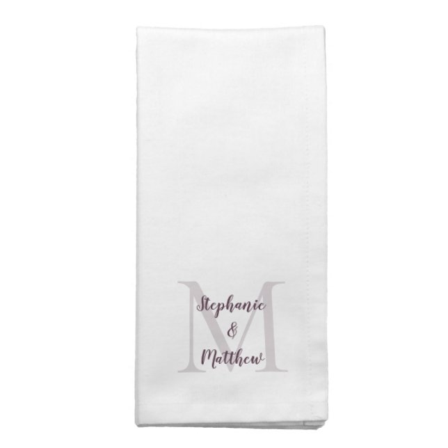 Couple Wedding Monogram Initial Names Chic Purple Cloth Napkin (Folded)
