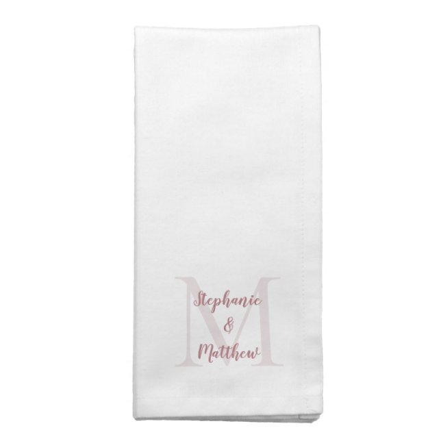 Couple Wedding Monogram Initial Names Dusty Rose Cloth Napkin (Folded)