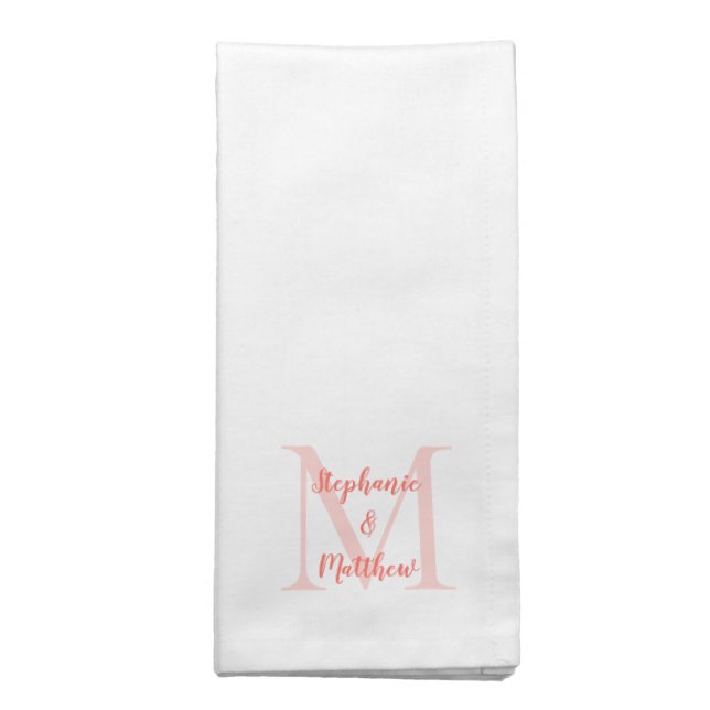 Couple Wedding Monogram Initial Names Modern Coral Cloth Napkin (Folded)