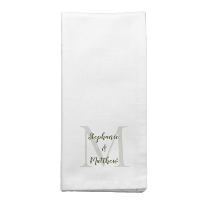 Couple Wedding Monogram Initial Names Olive Green Cloth Napkin (Folded)