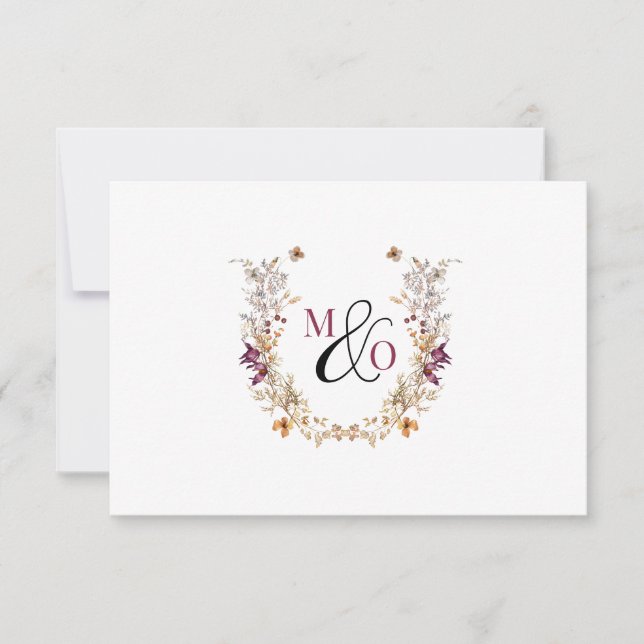 Couple Wedding Monogram Wildflowers Flat Note Card (Front)