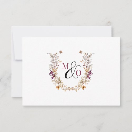 Couple Wedding Monogram Wildflowers Flat Note Card