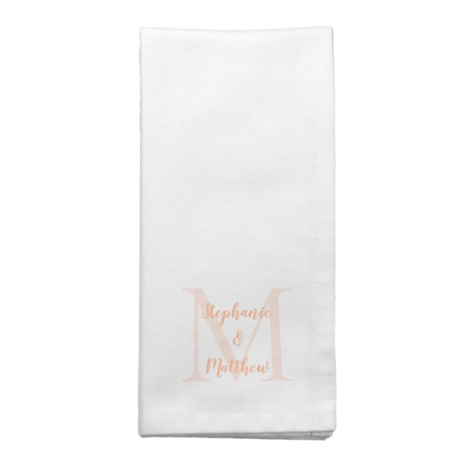 Couple Wedding Monogrammed Initial Names Peach Cloth Napkin (Folded)