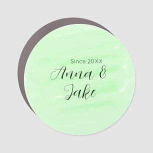 Couple wedding name date green watercolor pastel l car magnet