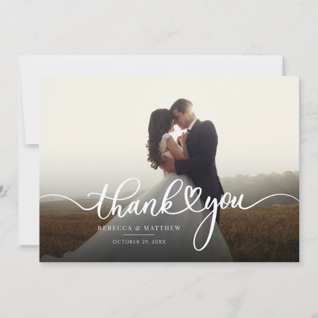 Couple Wedding Photo Calligraphy Thank You Note Card (Front)