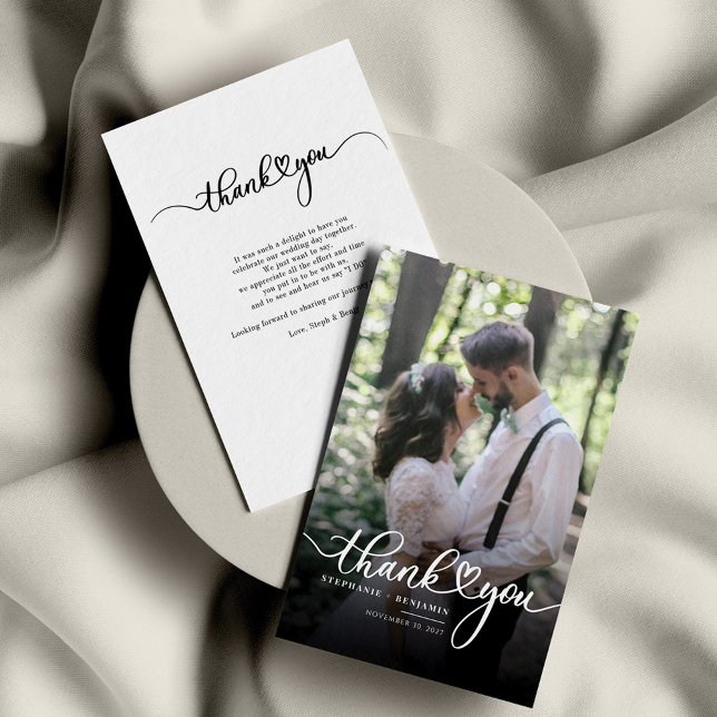 Couple Wedding Photo Hand-Lettered Thank You Note Card (Creator Uploaded)
